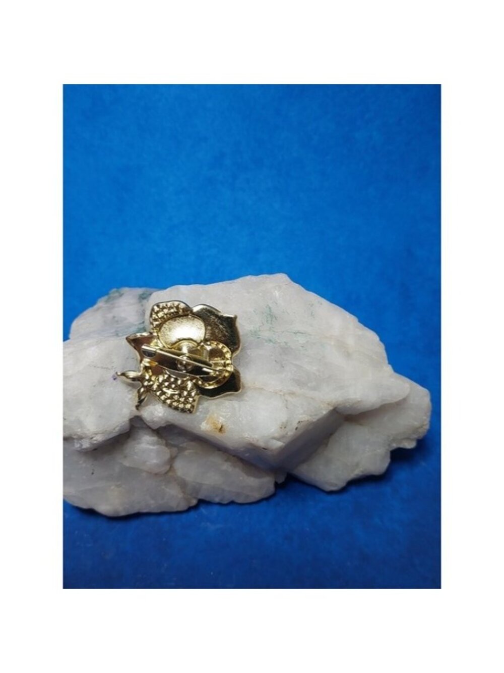 Gold-Tone Black Enamel Flower Brooch with Pearl Center - Picture 5 of 5
